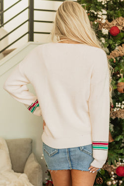 Classic Beige Tinsel Holly Jolly Graphic Sweater