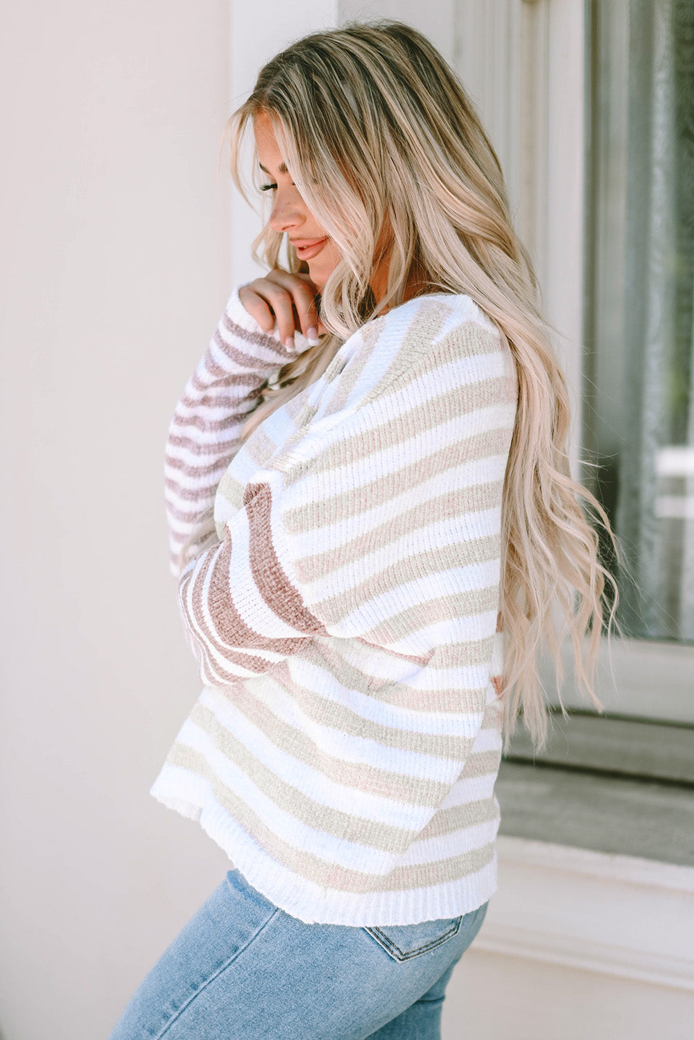 Stripe Bloccing Glip Spalla Sliater Slouchy