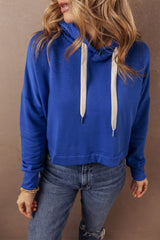 Dark blue short blue hoodie with drooping shoulder *