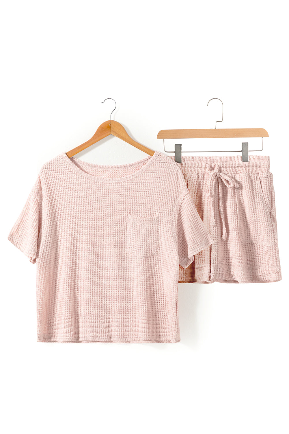 Aprikosen rosa Waffelknit kurzärmelig und Shorts Lounge Set