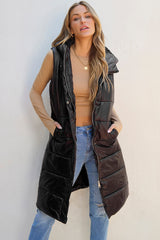 Manteau long matelassé à capuche noir