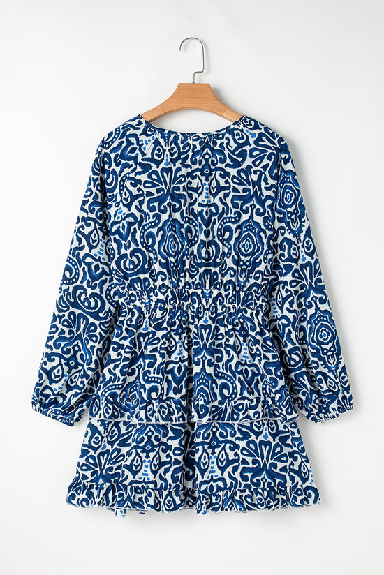 Mini-robe bleue à lacets et imprimé vintage *