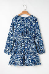 Mini-robe bleue à lacets et imprimé vintage *