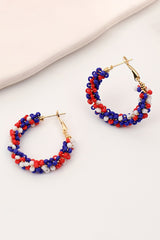 Boucles d'oreilles créoles perlées du jour du drapeau rouge ardent-A WOMAN WE LOVE