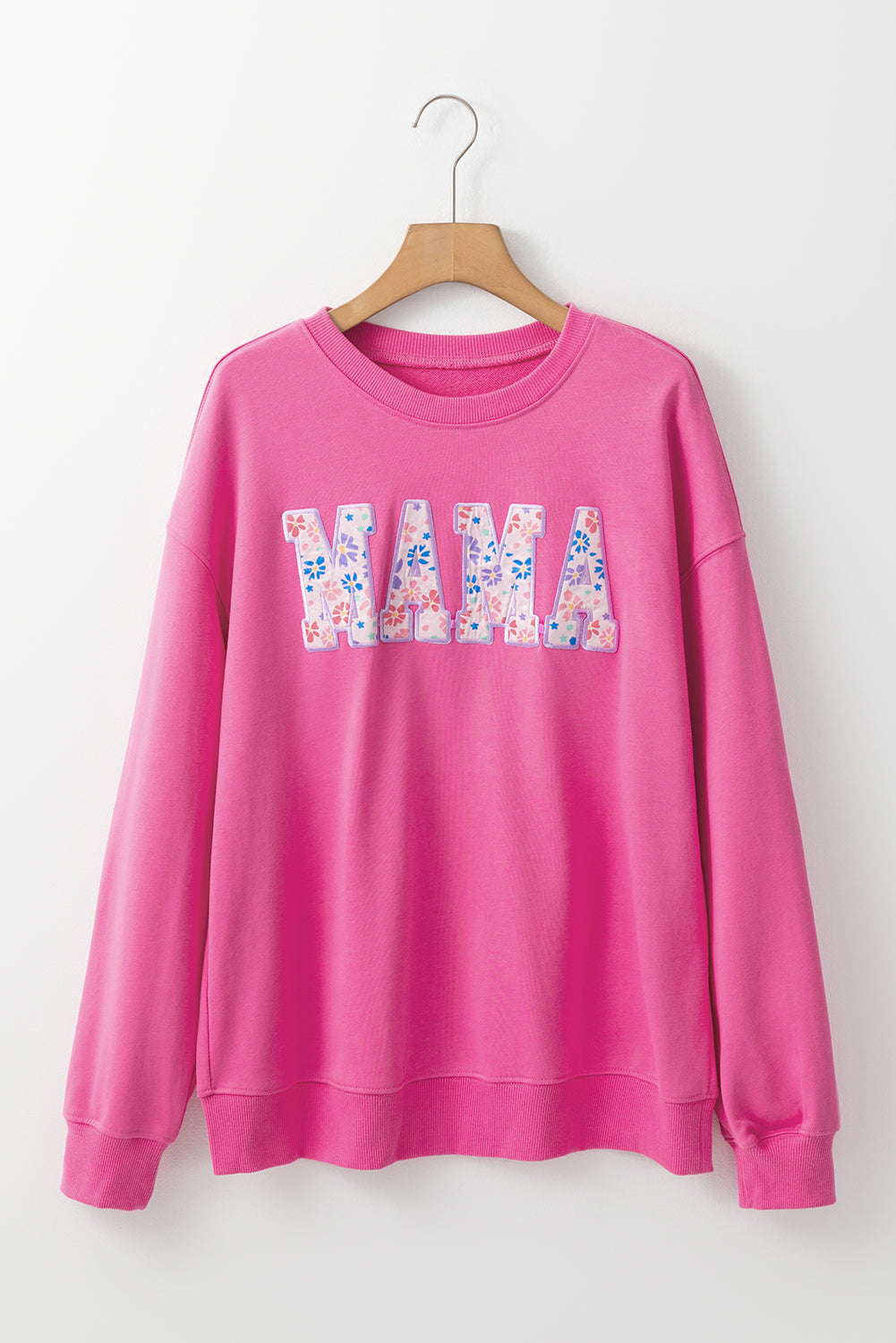 Sweat-shirt graphique brodé MAMA floral rouge rose