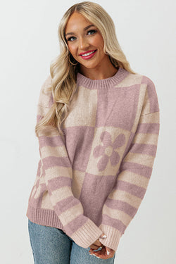 Striped sleeve sweater with floral print *