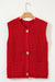 Gilet pull boutonné en tricot texturé uni rouge ardent avec poches latérales