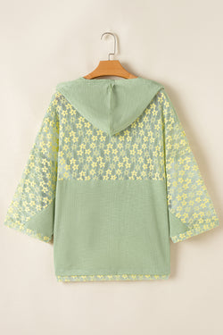 Clearly Aqua - Soft -sized knitting hooded with floral pattern and patchwork pattern