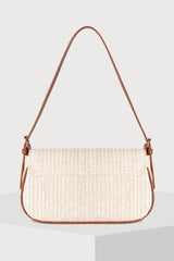 Petit sac d’épaule blanc à tressage raphia et finitions simili cuir