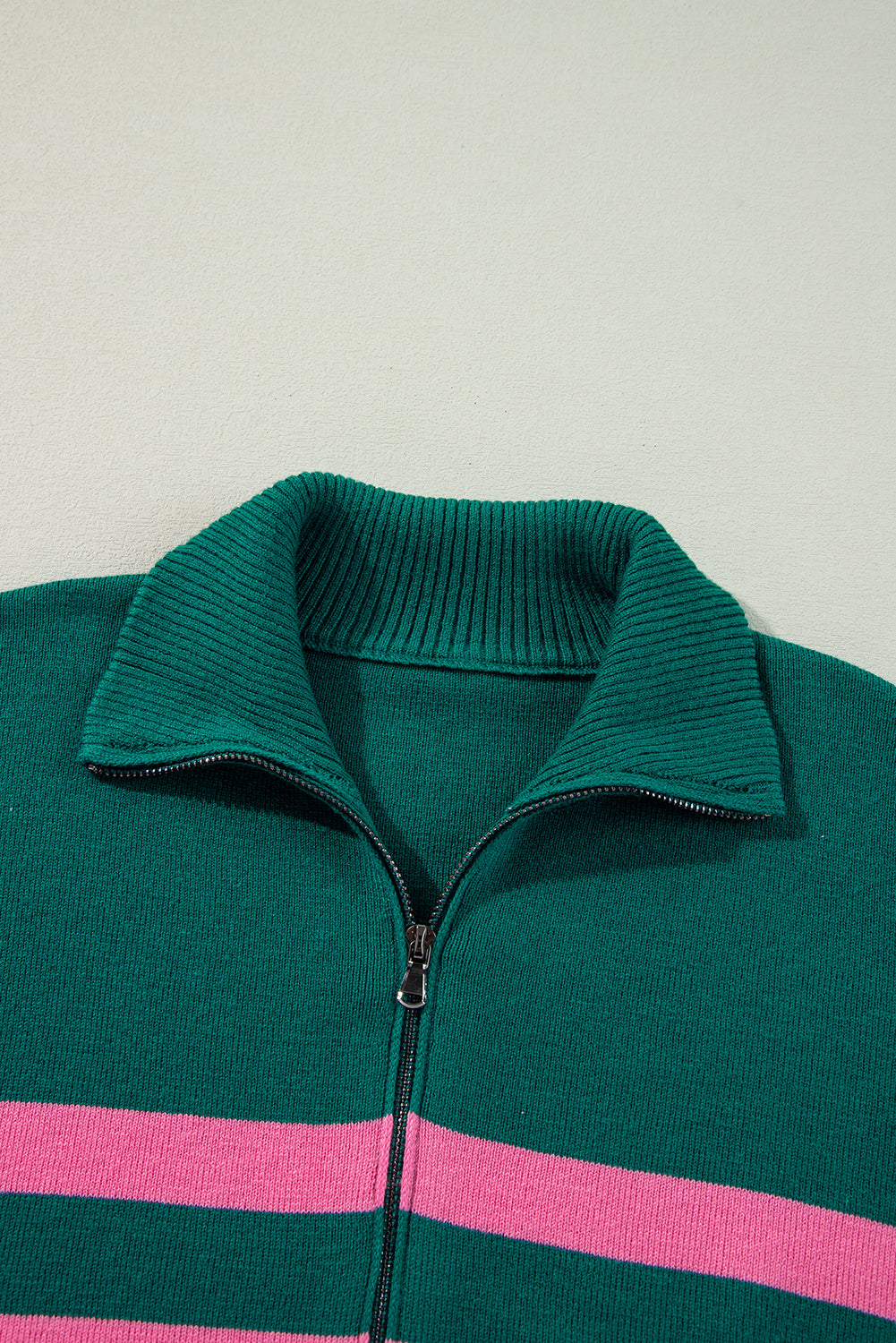 Green Oversized Sweater with Collar and Quarter Zip