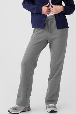 Pantalon décontracté à taille avec cordon de serrage doublé en polaire de couleur unie gris clair