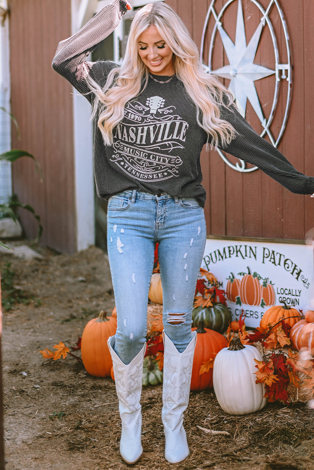 Black graphics sweatshirt with Nashville Music City cord