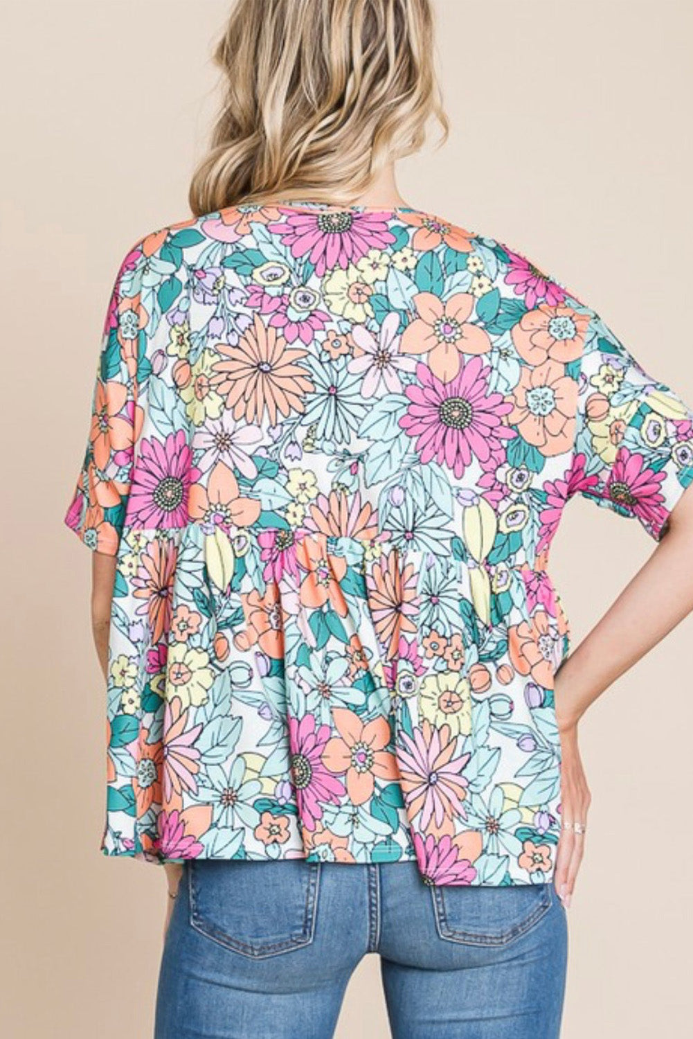 Multicolor böhmischer Blumendruck fließendes Kurzarm -Top