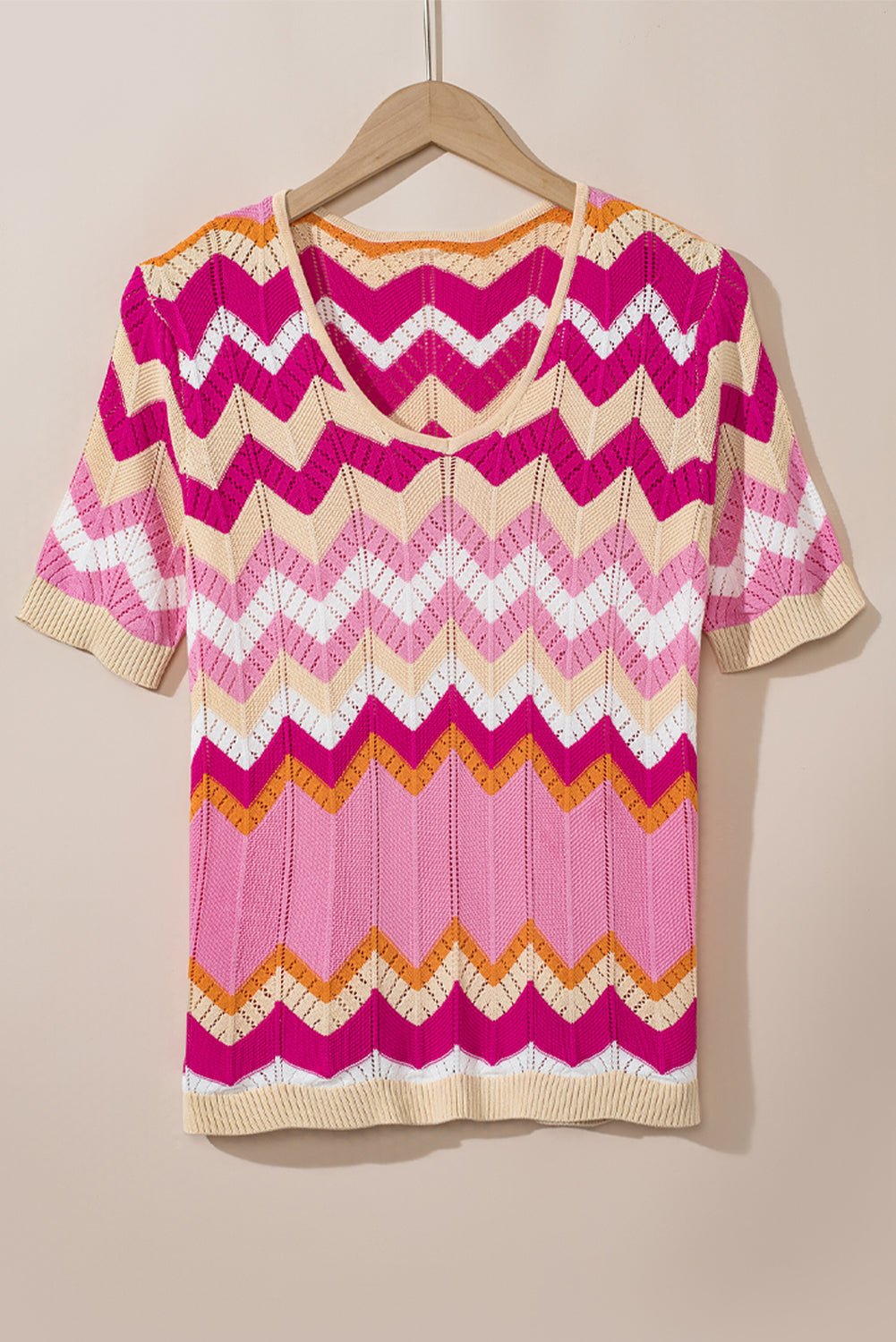 Sweater de manga corta con cuello rosa chevron punkelle