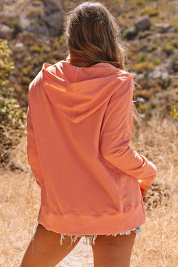 Henley orange hoodie with bat pockets and sleeves