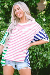 T-shirt Patchwork Color Block Multicolore