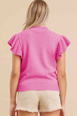 Bonbon Ruffled Short Sleeve Ribbed Sweater