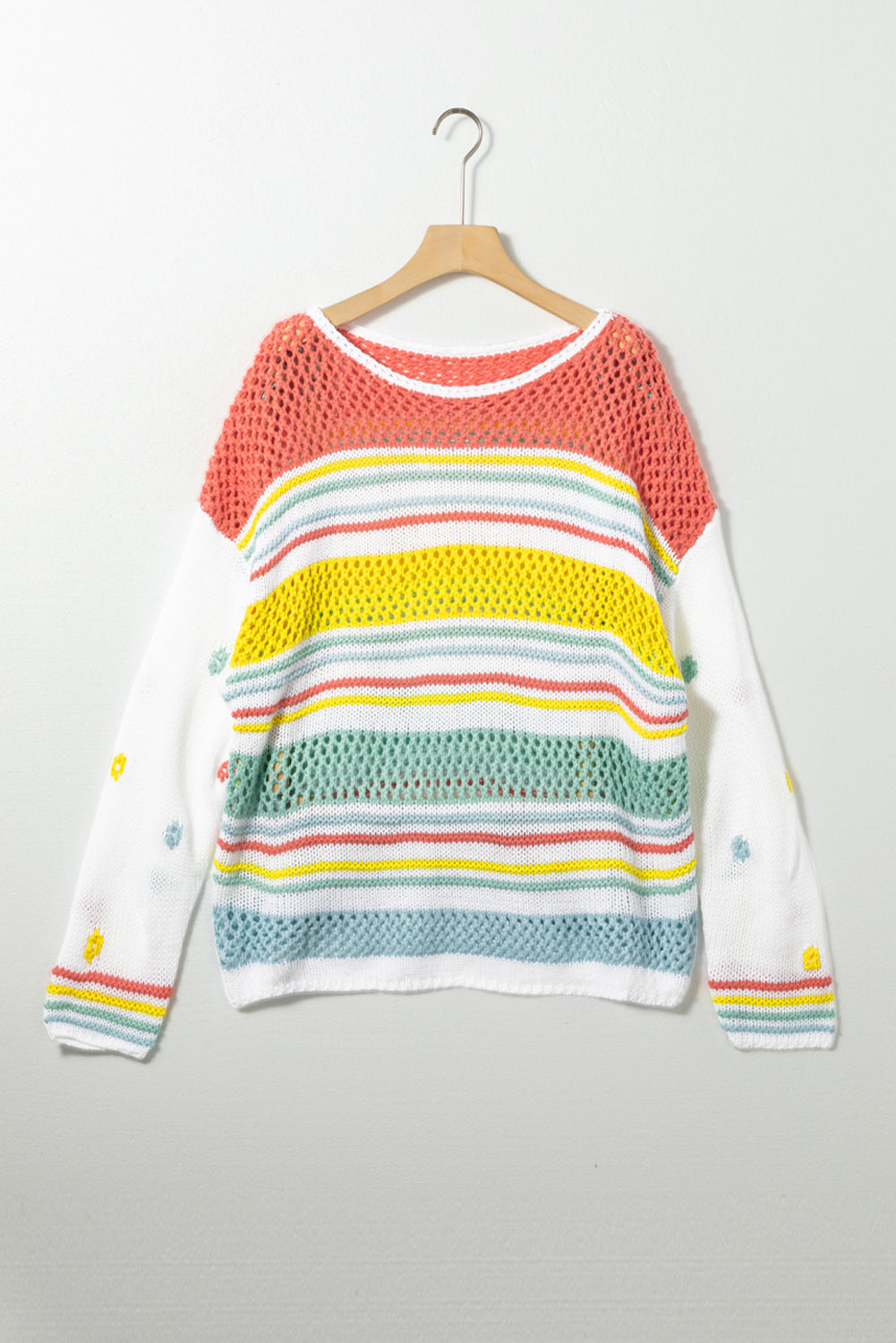 Multicolor hohl gestreifte Strickkontrasthülsenpullover