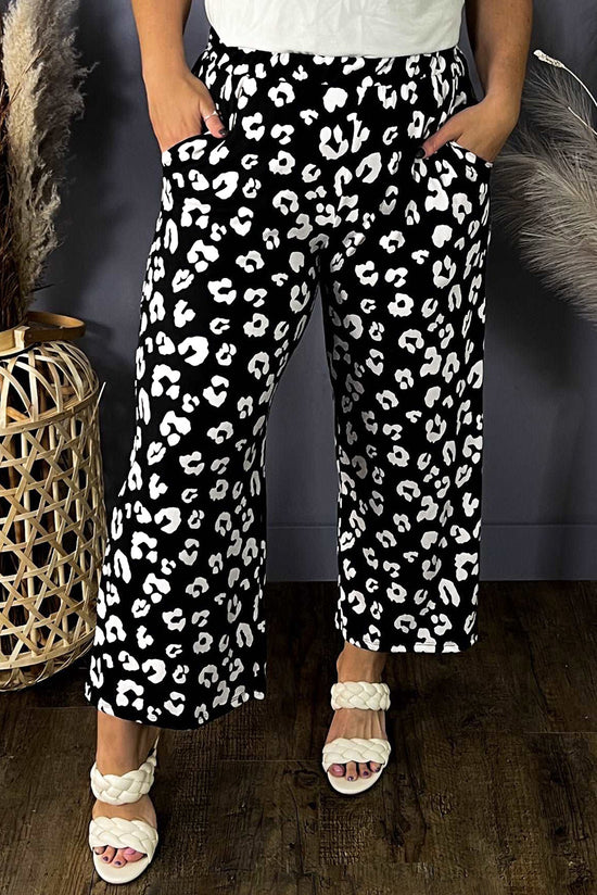 Leopard Print Wide Pockets Plus Size Leopard Pants