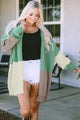 Cardigan épais drapé vert color block ouvert sur le devant-A WOMAN WE LOVE