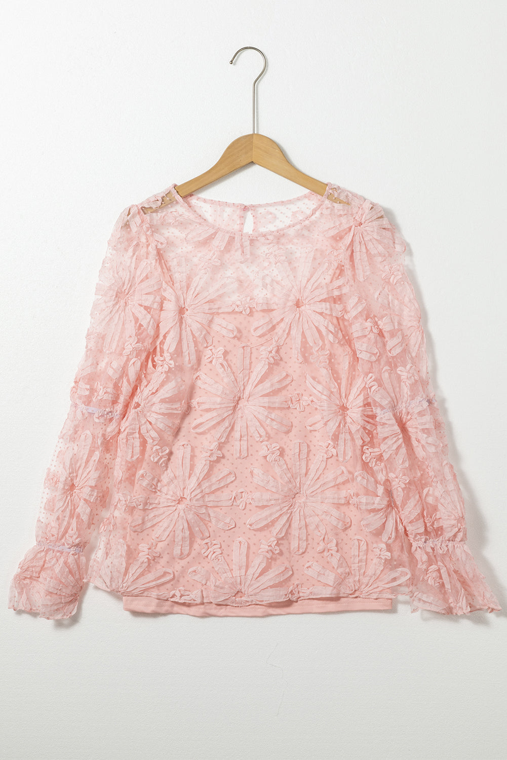 Top de punto de punto rosa rosa y lunares de polka