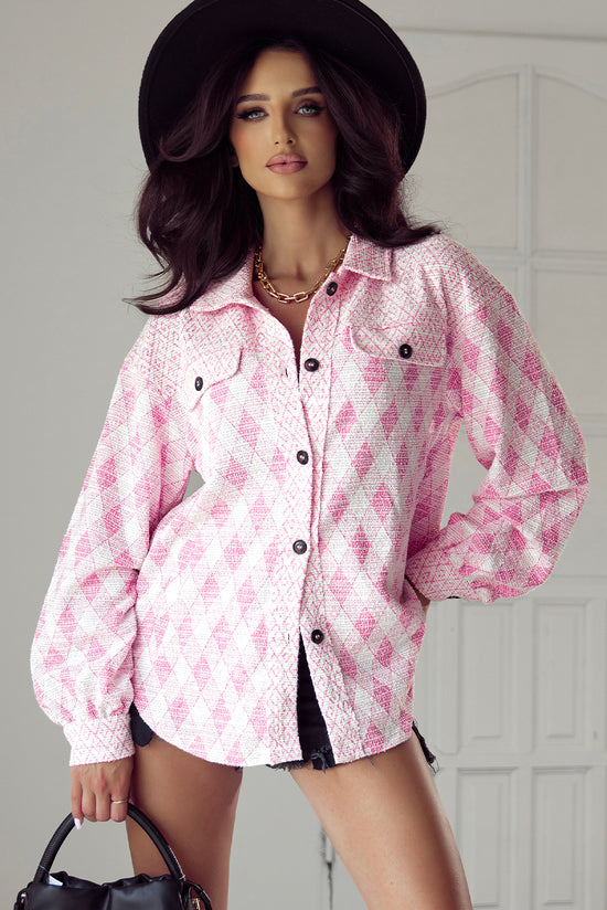 Delicate Geometric Print Textured Flap Shirt Jacket with Pocket