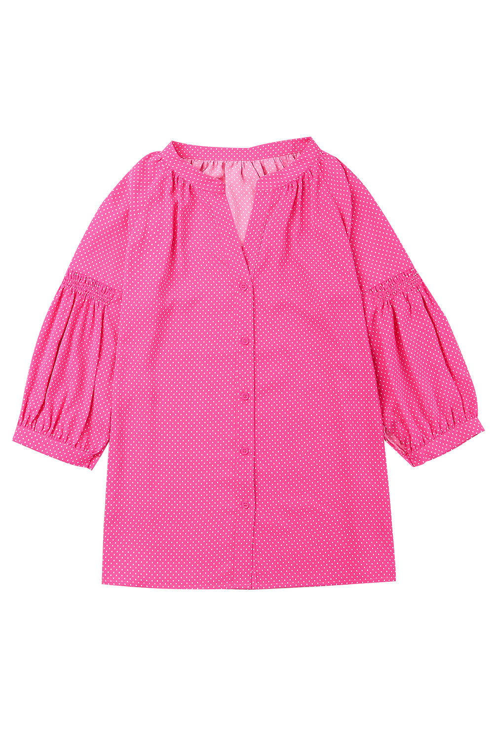 Pink 3/4 Ärmel gepunktete Drucklöses Shirt