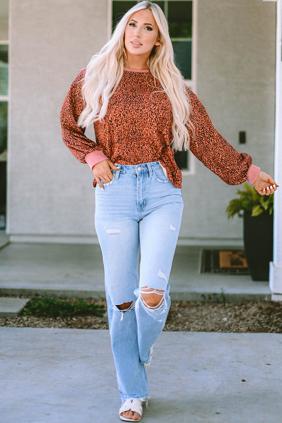 Vintage Sweatshirt with Bubbles and Leopard Sleeping