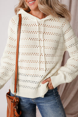 White hooding sweater in ruglan stitching knitted knit