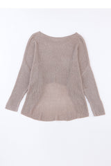 Loose gray sweater with dolman sleeves, top and bottom
