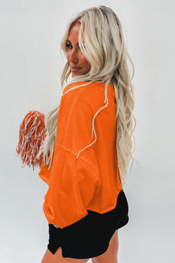 Orange Notched Collar Sweatshirt with 