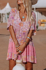 Mini-robe multicolore à volants et imprimé floral hibiscus