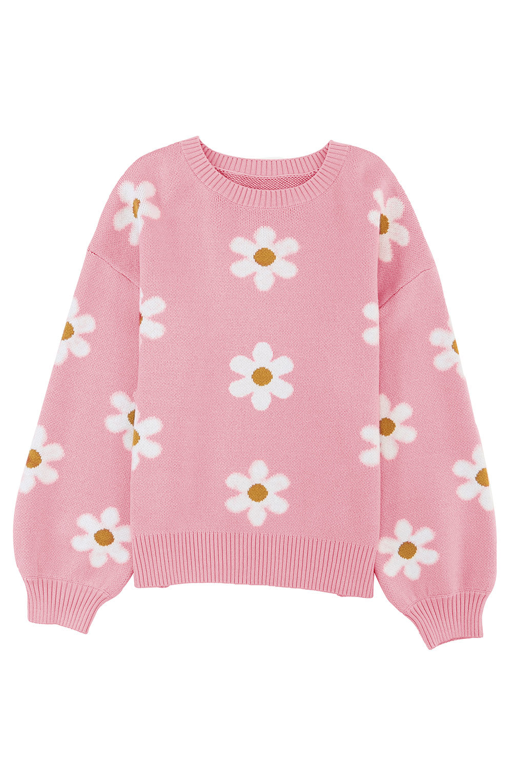 Maglione di spalla a goccia floreale rosa