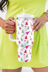 White thermos cup printed Cartoon Christmas Tree 40oz