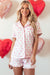 Pink pajama set printed bow tie with short sleeves and ruffle shorts for Valentine's Day