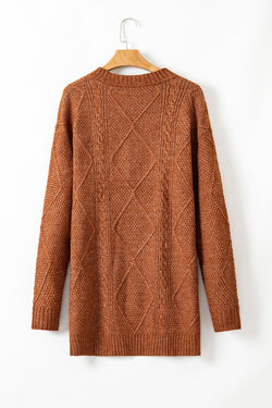 Large knitted knitting sweater dress with drooping shoulder coffee