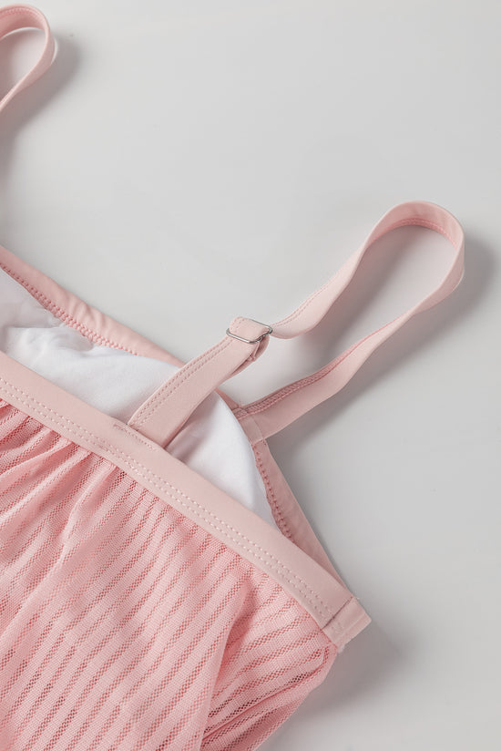 Maillot de bain tankini rose à rayures et ourlet noué en maille