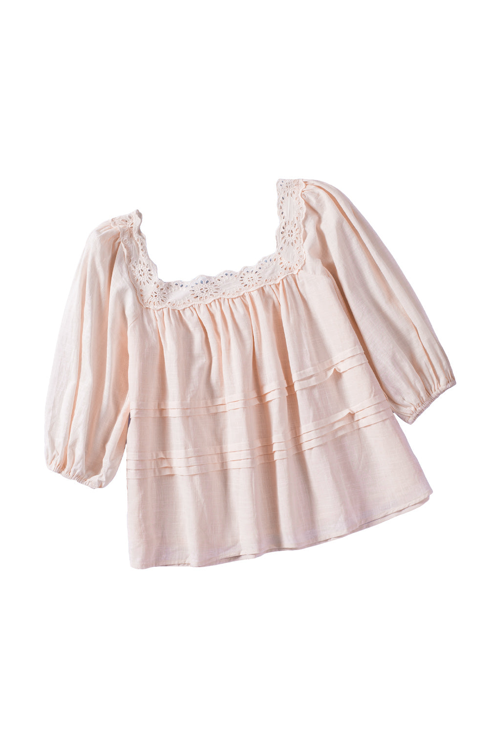 Chemisier Babydoll à oeillets à manches bouffantes beige