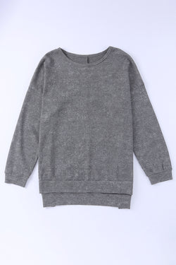 Grey waffle knit sweater top with side slit