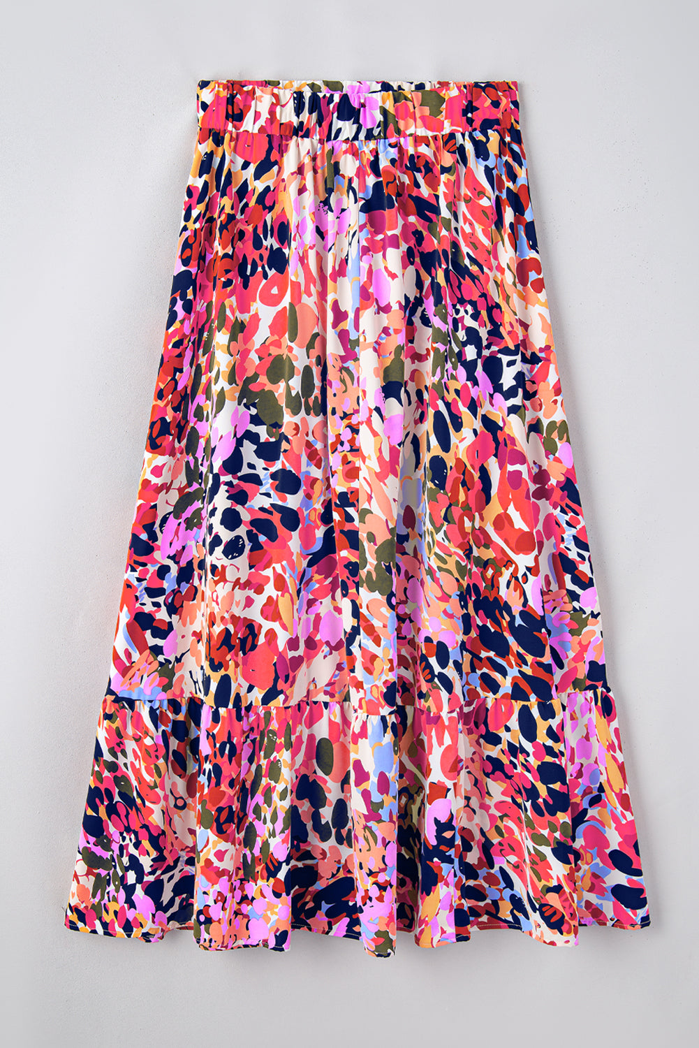 Blanc Abstract Floral Print Ruffled High TAILLE MAXI Jupe