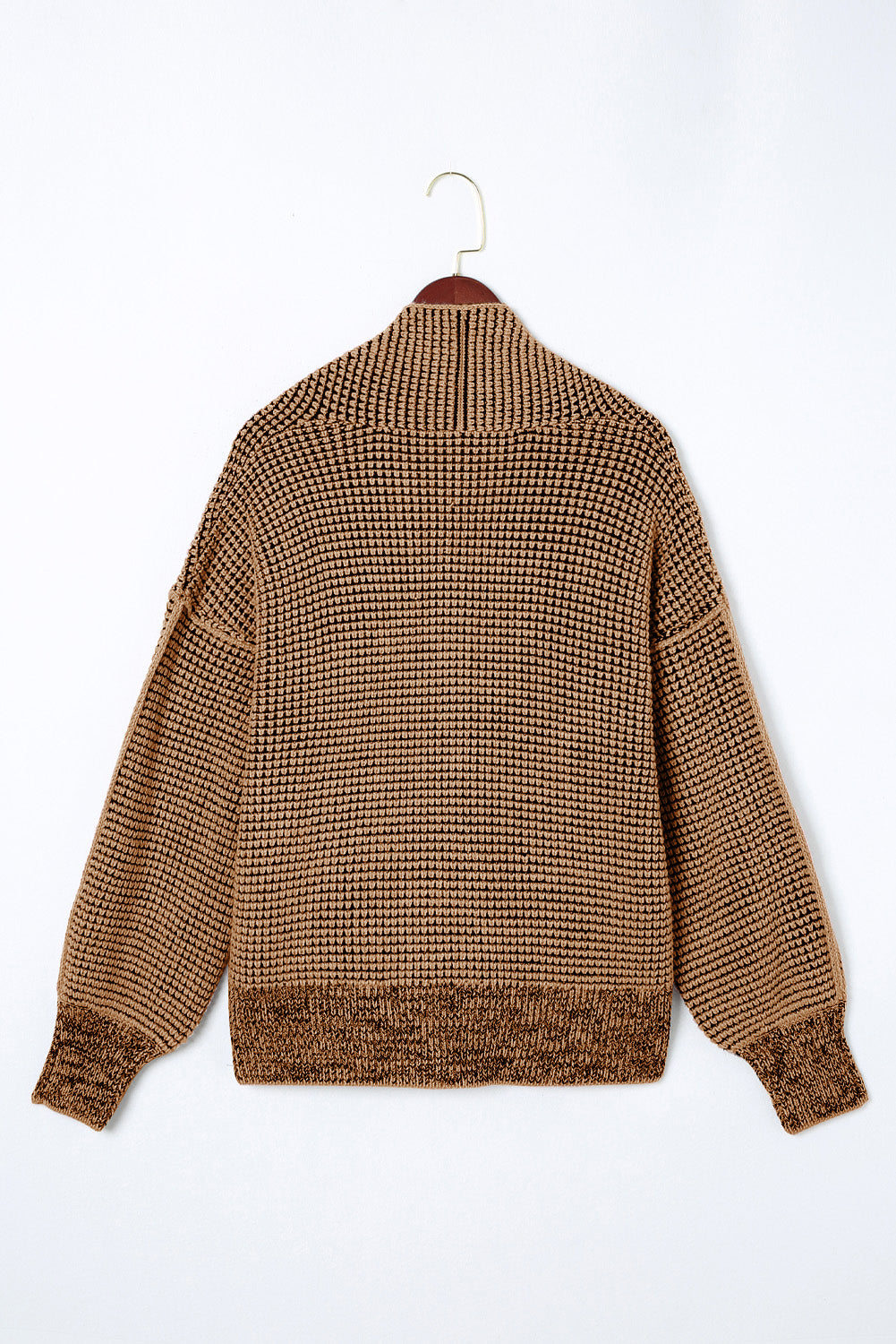 Brown cardigan with oversized collar in chunky waffle knit