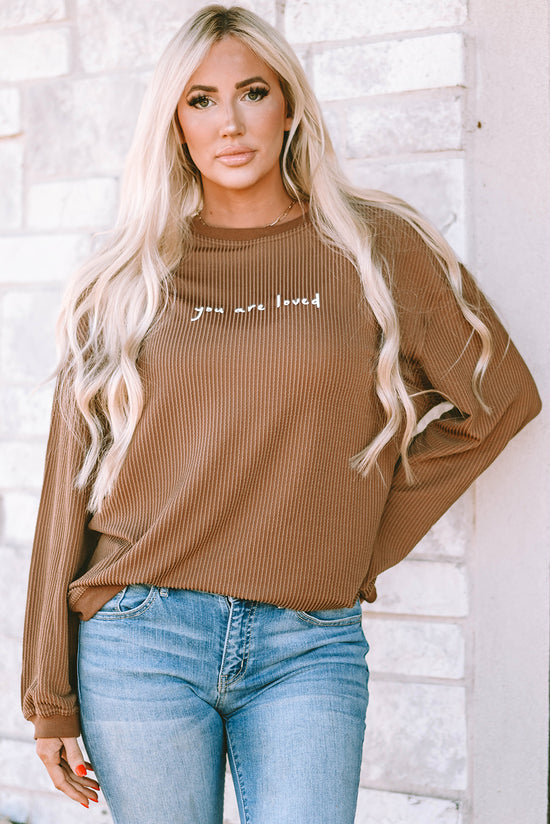 Côte-ribbed velvet sweatshirt printed you are loved