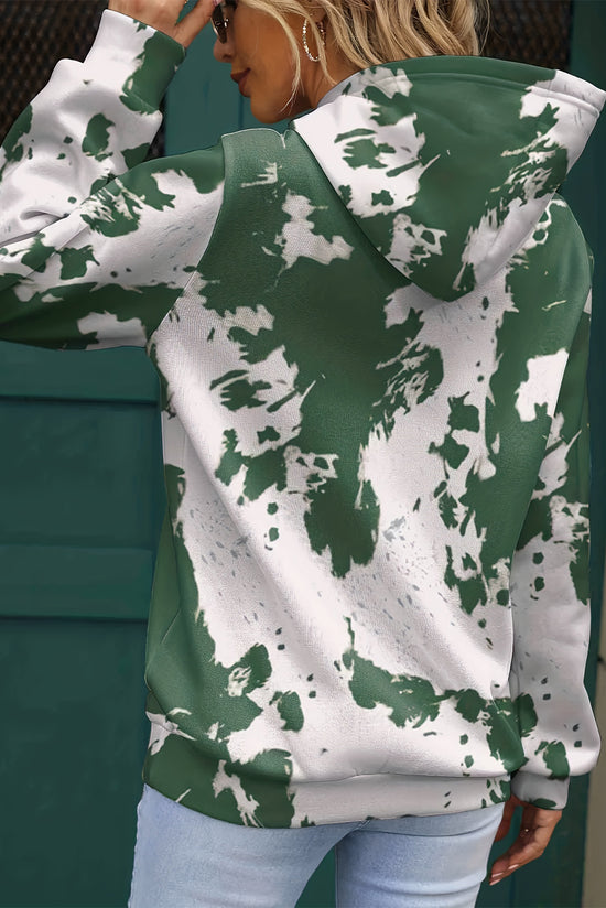 Sudadera con capucha suelta verde con bolsillo de canguro y estampado de tie-dye