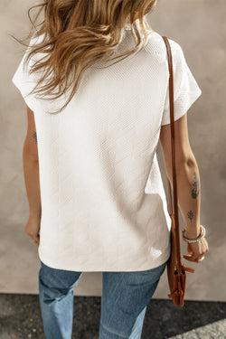 White textured high with short sleeves and V -neck