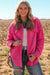 Hot Pink Faux Suede Patchwork Sherpa Button Down Jacket