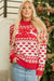 Bright red mock neck sweater with merry christmas reindeer heart pattern