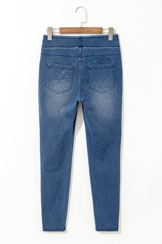 Jegging bleu marine taille élastique, longueur cheville, taille moyenne, avec poches