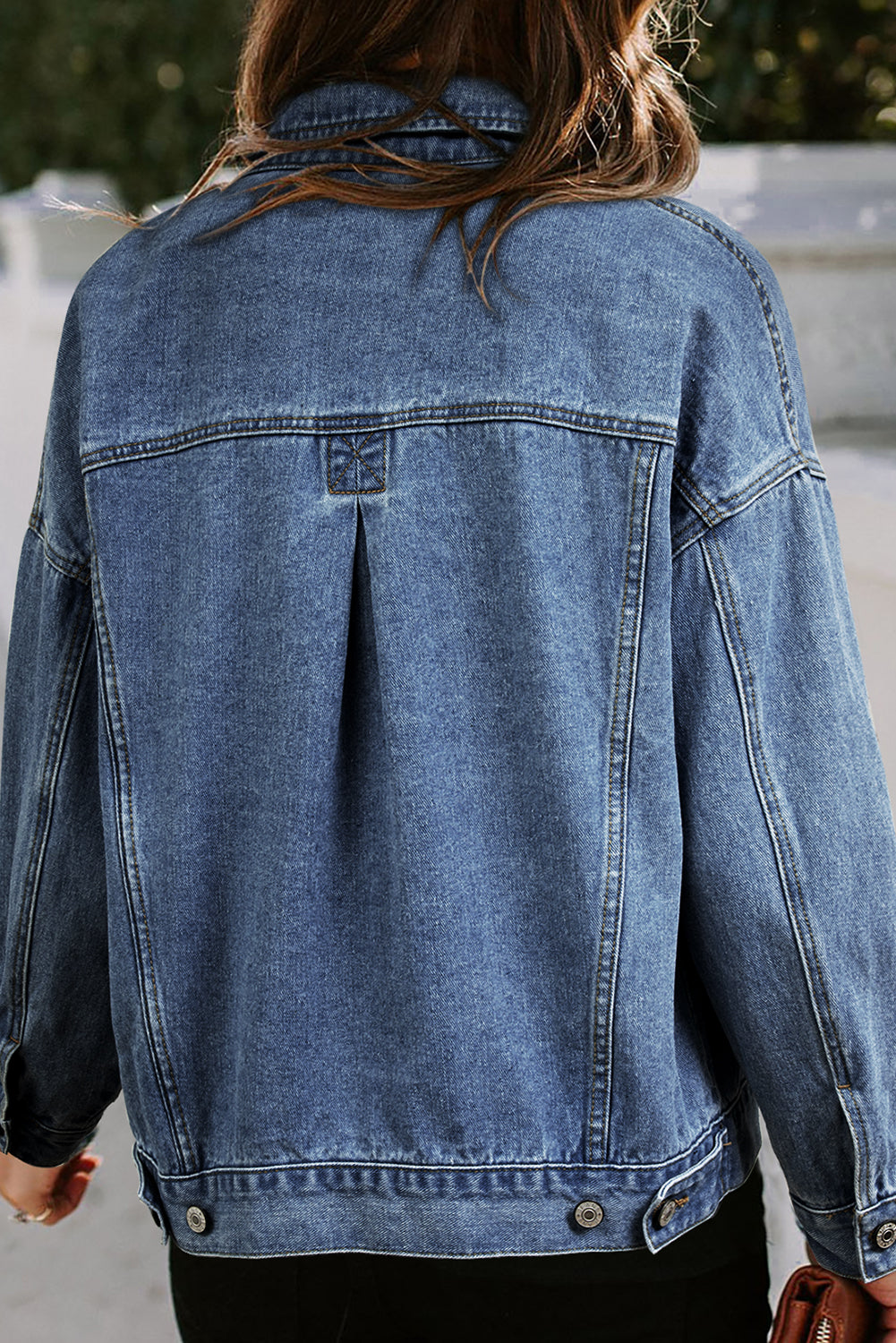 Veste en jean oversize délavée bleu foncé avec poches