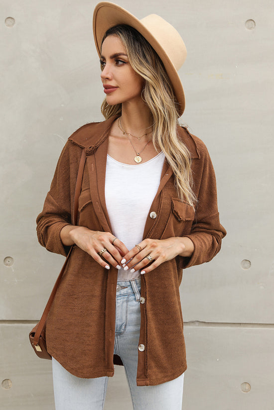 Brown casual jacket with contrast flap pockets