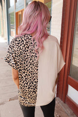Blouse kaki contrastée léopard color block-A WOMAN WE LOVE